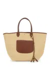 Longchamp Le Panier Pliage L Brown Handbag With Logo Embossed On The Front In Mixed Fabric And Leather Woman In Brown