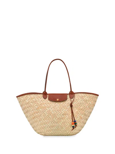 Longchamp `le Panier Pliage Tressé` Tote Bag In Brown