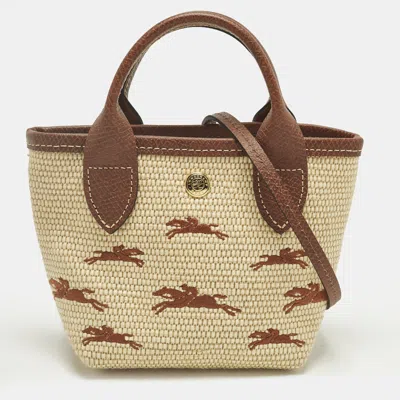 Pre-owned Longchamp Le Panier Pliage Xs Brown/natural Raffia Basket Tote