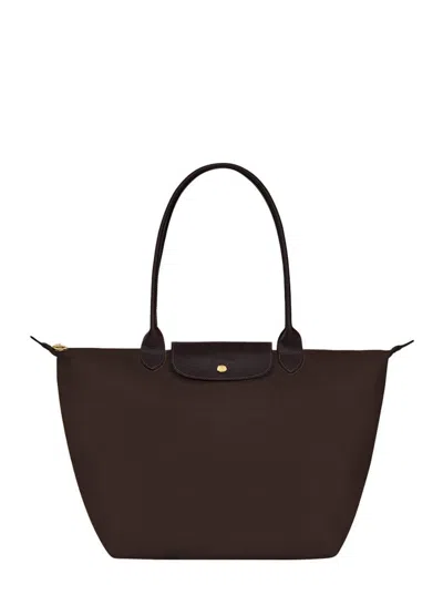 Longchamp 'le Pilage' Brown Large Tote Bag With Two Top Handles And Embossed Logo On The Front