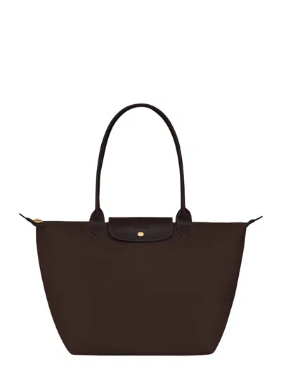 Longchamp Le Pilage Brown Large Tote Bag With Two Top Handles And Embossed Logo On The Front In Ecoleather Wom