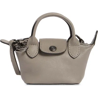 Longchamp Le Pilage Cuir Leather Nano Crossbody Bag In Gray