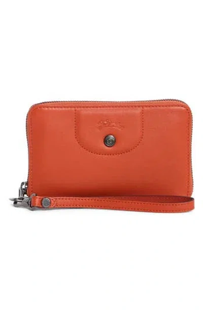 Longchamp Le Pilage Cuir Zip Wristlet Wallet In Brown