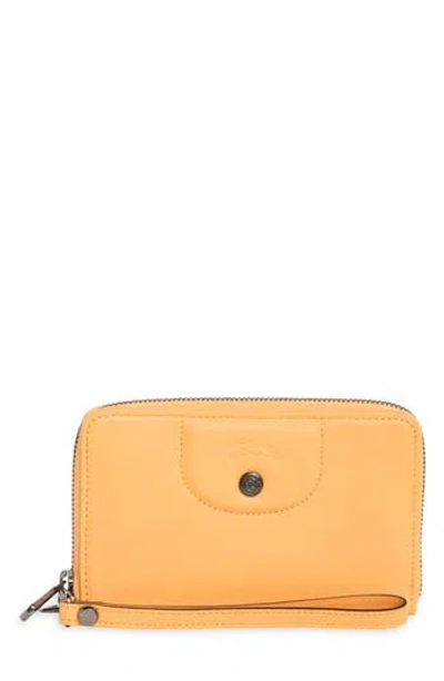Longchamp Le Pilage Cuir Zip Wristlet Wallet In Orange