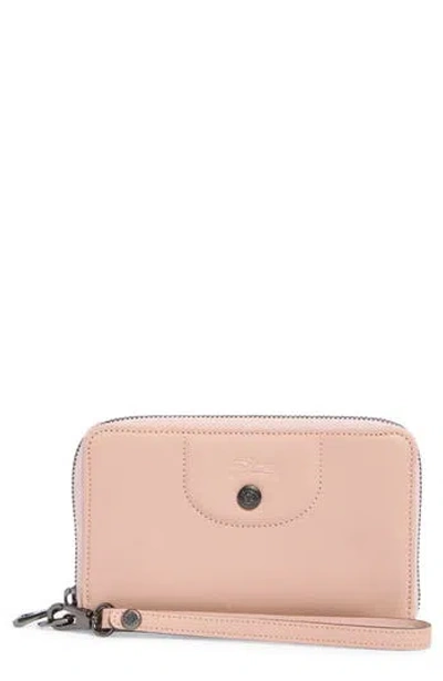Longchamp Le Pilage Cuir Zip Wristlet Wallet In Pink