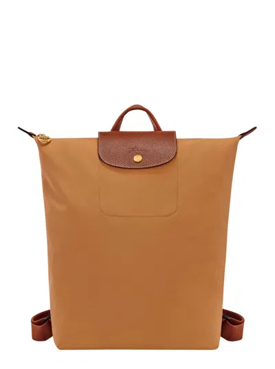 Longchamp Le Pilage Original Beige Medium Backpack With Two Adjustable Shoulder Bag And Embossed Logo On The F