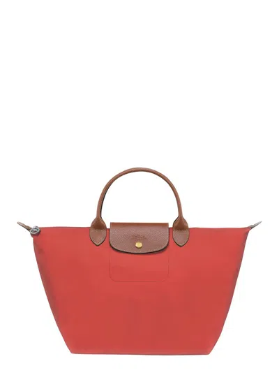 Longchamp 'le Pilage Original' Red Medium Handbag With Embossed Logo On The Front In Canvas Woman