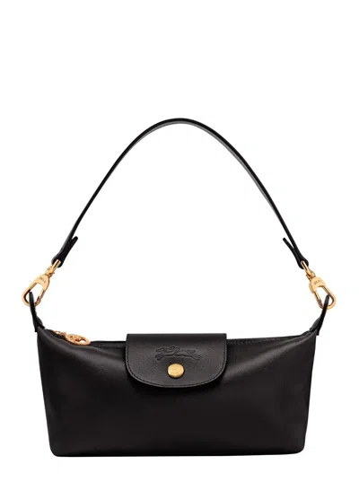 Longchamp Le Pilage Xtra Black Crossbody Bag With Removable Shoulder Strap And Embossed Logo On The Front In L