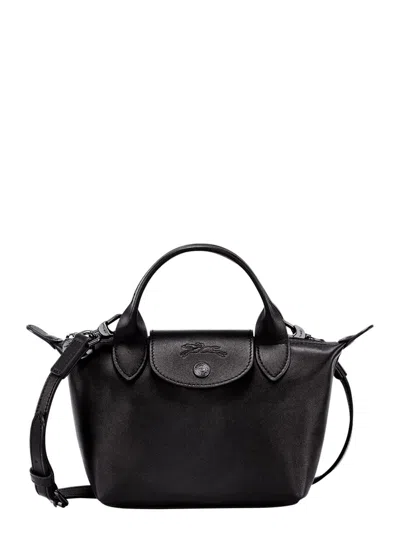 Longchamp Le Pilage Xtra Black Handbag With Adjustable And Removable Shoulder Strap And Embossed Logo On The F