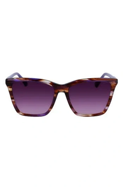 Longchamp Le Pliage 56mm Gradient Rectangular Sunglasses In Purple Horn