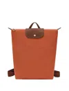 Longchamp Leather Trim Top Handle Adjustable Shoulder Straps Backpack In Orange