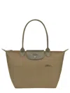 Longchamp 'm Le Pliage Original' Green Handbag With Embossed Logo In Canvas Woman In Brown