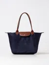 Longchamp Le Pliage Bag In Nylon And Grained Leather In Blue