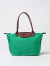 Longchamp Le Pliage Bag In Nylon And Grained Leather In Emerald