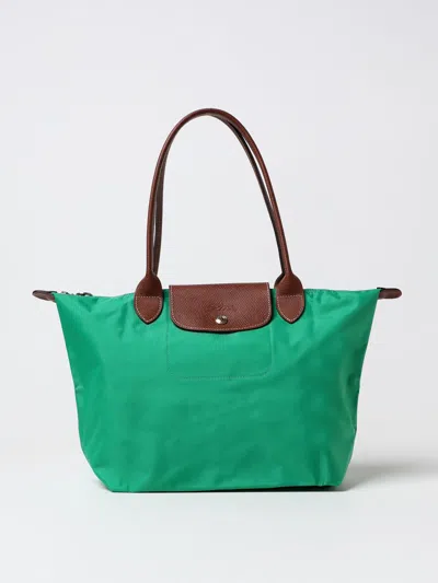 Longchamp Le Pliage Bag In Nylon And Grained Leather In Emerald