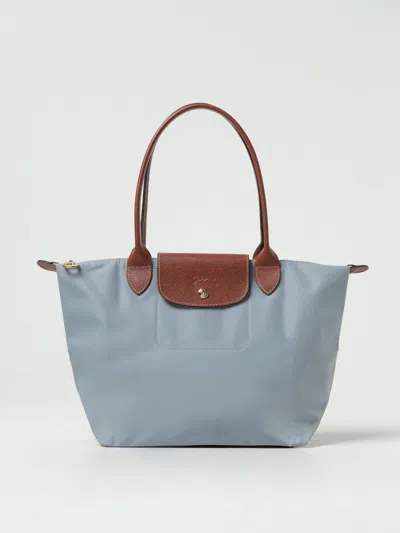 Longchamp Le Pliage Bag In Nylon And Grained Leather In Blue
