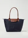 Longchamp Le Pliage Bag In Nylon And Grained Leather In Navy