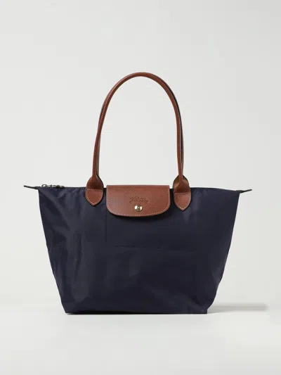 Longchamp Le Pliage Bag In Nylon And Grained Leather In Navy
