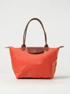 Longchamp Le Pliage Bag In Nylon And Grained Leather In Orange