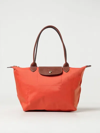 Longchamp Le Pliage Bag In Nylon And Grained Leather In Orange