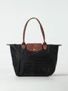 Longchamp Le Pliage Bag In Nylon And Grained Leather In Schwarz