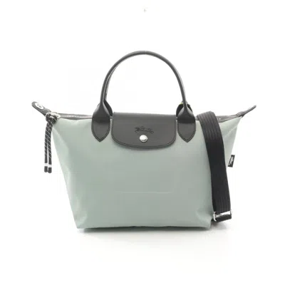 Longchamp Le Pliage Black Green Canvas Leather Tote Bag
