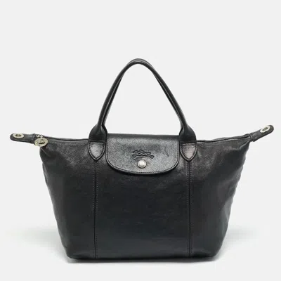 Pre-owned Longchamp Le Pliage Black Leather Tote