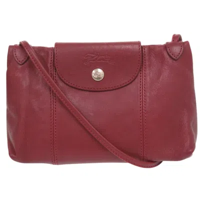 Pre-owned Longchamp Le Pliage Bordeaux Leather Shoulder Bag ()