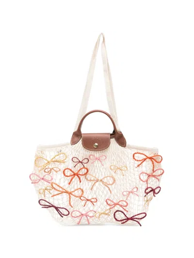 Longchamp Le Pliage Bow-detailtote Bag In White