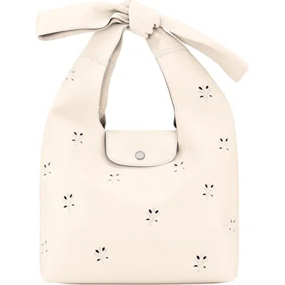 Longchamp Le Pliage Broderie Anglaise Leather Shoulder Bag In Ecru