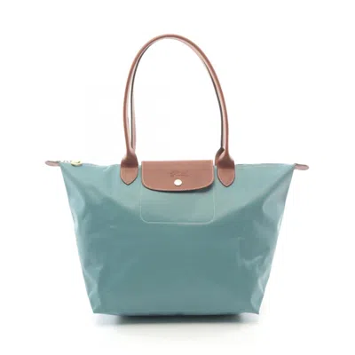 Longchamp Le Pliage Brown Green Canvas Leather Tote Bag