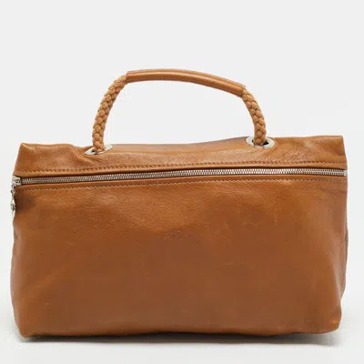 Pre-owned Longchamp Le Pliage Brown Leather Rope Handle Clutch