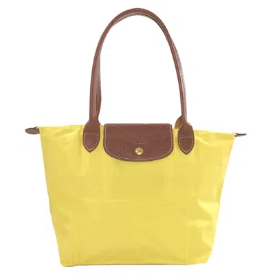 Pre-owned Longchamp Le Pliage Brown Yellow Nylon Tote Bag () In Brown, Yellow