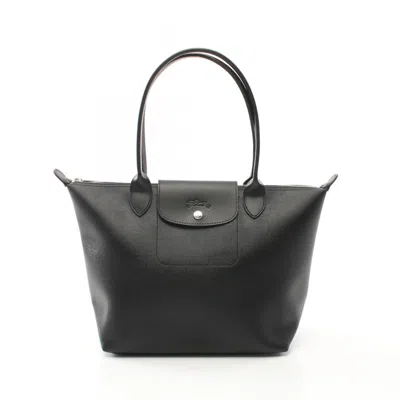 Longchamp Le Pliage Canvas Leather Tote Bag In Black