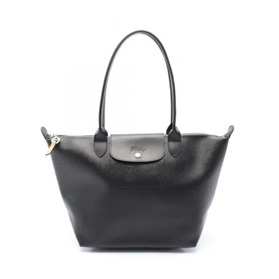 Longchamp Le Pliage Canvas Leather Tote Bag In Black