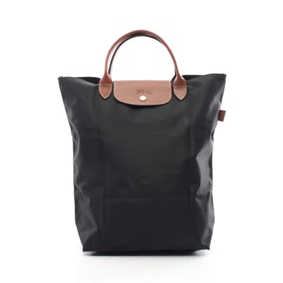 Pre-owned Longchamp Le Pliage Canvas Leather Tote Bag () In Black