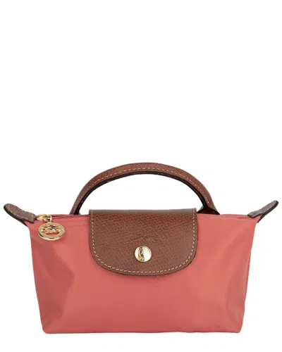Longchamp Le Pliage Canvas Pouch With Handle In Brown