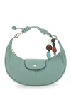 Longchamp 'le Pliage Céramique' Green Medium Handbag With Pendant Embellishments And Top Fixed Handle