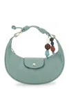 Longchamp 'le Pliage Céramique' Green Medium Handbag With Pendant Embellishments And Top Fixed Handle