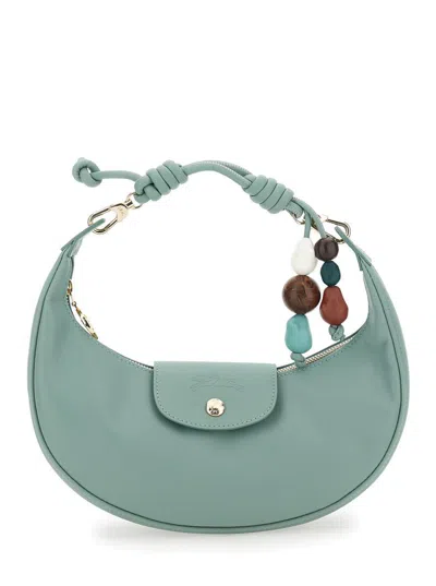 Longchamp 'le Pliage Céramique' Green Medium Handbag With Pendant Embellishments And Top Fixed Handle