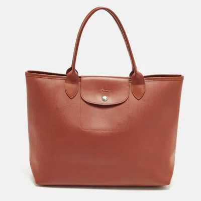 Pre-owned Longchamp Le Pliage City L Brown Leather Tote