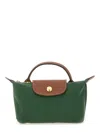 Longchamp Le Pliage Original Canvas Pouch With Handle In Green