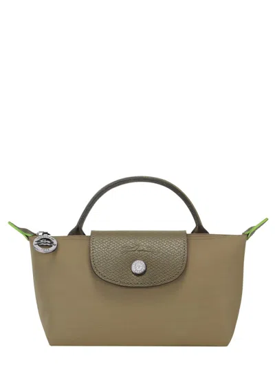 Longchamp Beige Nylon Calf Leather Clutches In Brown