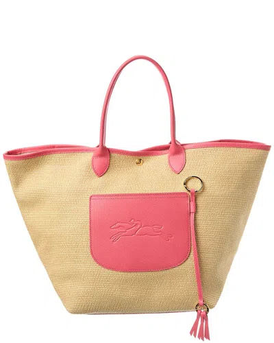 Longchamp Le Pliage Collection Large Raffia Basket Bag In Pink