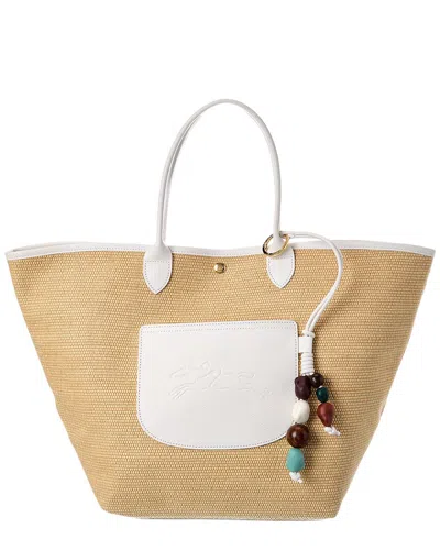 Longchamp Le Pliage Collection Medium Raffia Basket Bag In White