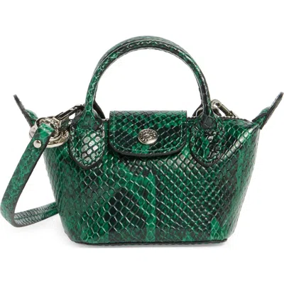 Longchamp Le Pliage Cuir Croc Embossed Extra Small Crossbody Bag In Green