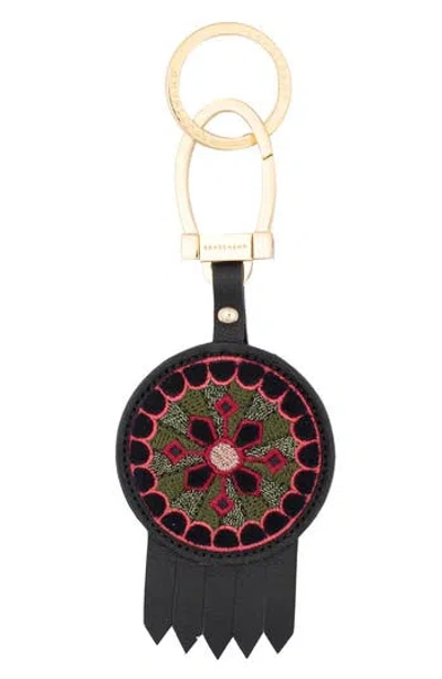 Longchamp Le Pliage Cuir Key Ring In Black