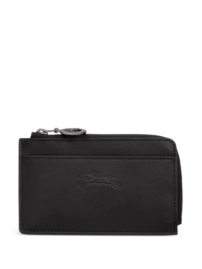 Longchamp Le Pliage Embossed Leather Cardholder In Black