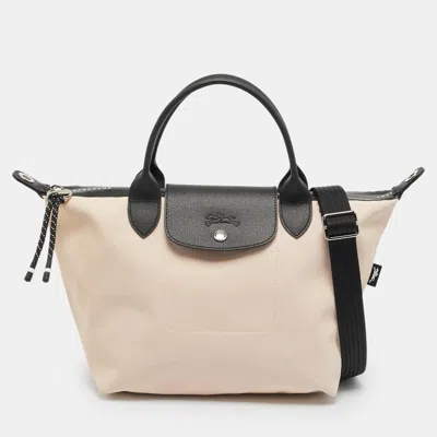 Pre-owned Longchamp Le Pliage Energy Black/peach Leather And Nylon Tote