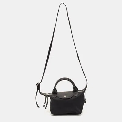 Pre-owned Longchamp Le Pliage Energy Xs Black Nylon And Leather Tote